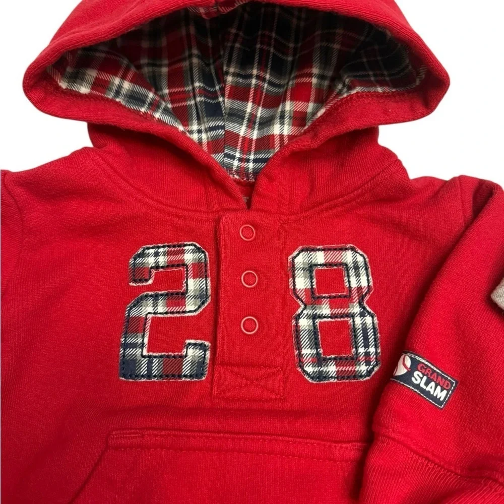 Carter's Red and Black Plaid Vest with Gray Shirt W/ Hoodie & Pant Set